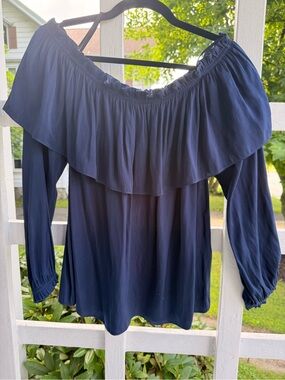 Lilly Pulitzer Navy Off-Shoulder Ruffle Tunic Top
